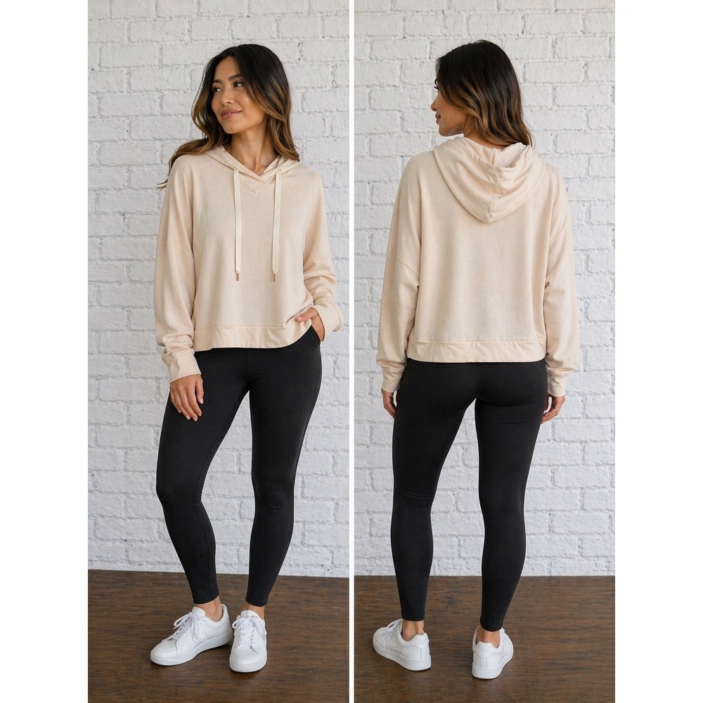 AnyBody Womens Beige Dolman Blend V-Neck Pullover Hoodie Sweatshirt Size M - Picture 1 of 7